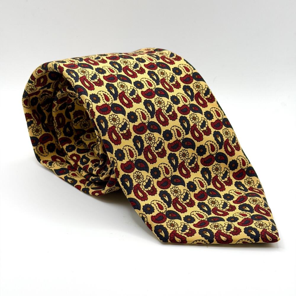 Vintage 90s Façonnable Silk Yellow Paisley Necktie